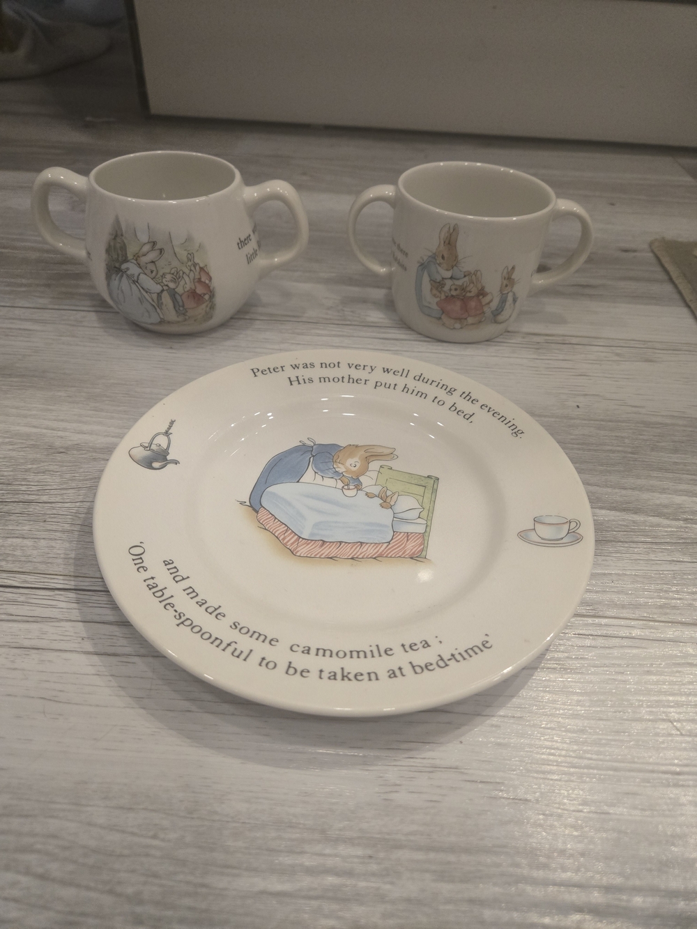 Vintage Wedgwood Peter Rabbit 3-Piece Nursery Set(1) Plate & (2) Double-Handled
